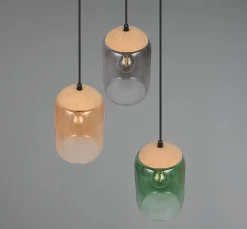 Trio Lighting Cork hængelampe, flerfarvet, Ø 30 cm, 3 lyskilder, glas/kork