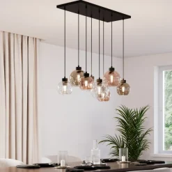 TK Lighting Cubus hængelampe, 85 cm, 8 lyskilder, klar/honning/brun, glas