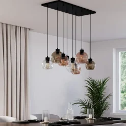 TK Lighting Cubus hængelampe, 85 cm, 8 lyskilder, klar/honning/brun, glas