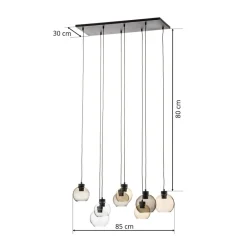 TK Lighting Cubus hængelampe, 85 cm, 8 lyskilder, klar/honning/brun, glas