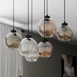 TK Lighting Cubus hængelampe, 74 cm, 6 lyskilder, klar/honning/brun, glas