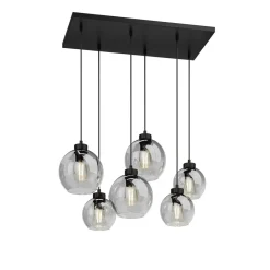 Cubus hængelampe, røggrå, glas, 74 cm lang, 6 lyskilder^TK Lighting