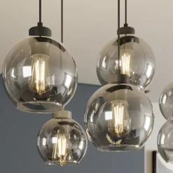 Cubus hængelampe, røggrå, glas, 74 cm lang, 6 lyskilder^TK Lighting