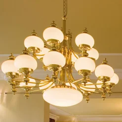 Delia lysekrone, messingfarvet Ø 100 cm, 16-lys, glas^ORION Online