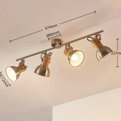 Lindby Dennis loftlampe med træ, 4 lyskilder.