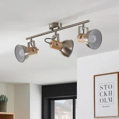 Dennis loftlampe med træ, 3 lyskilder, aflang^Lindby