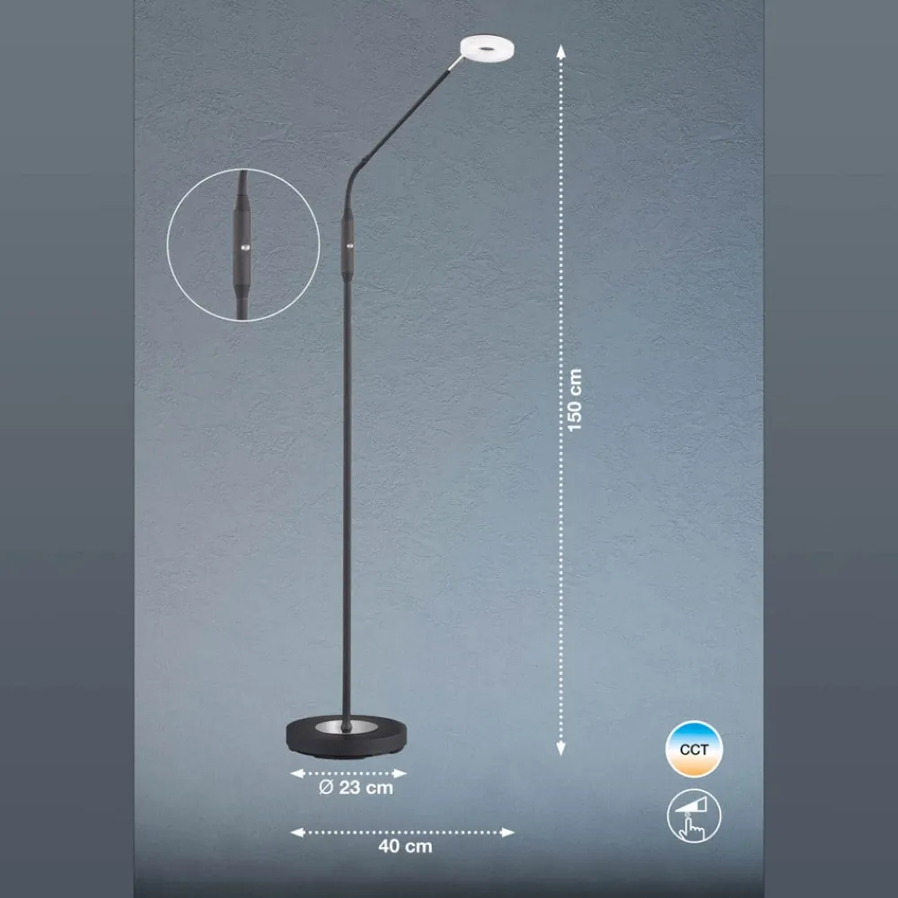 FISCHER & HONSEL Dent LED-gulvlampe, kan dæmpes, CCT, 1 lk., sort