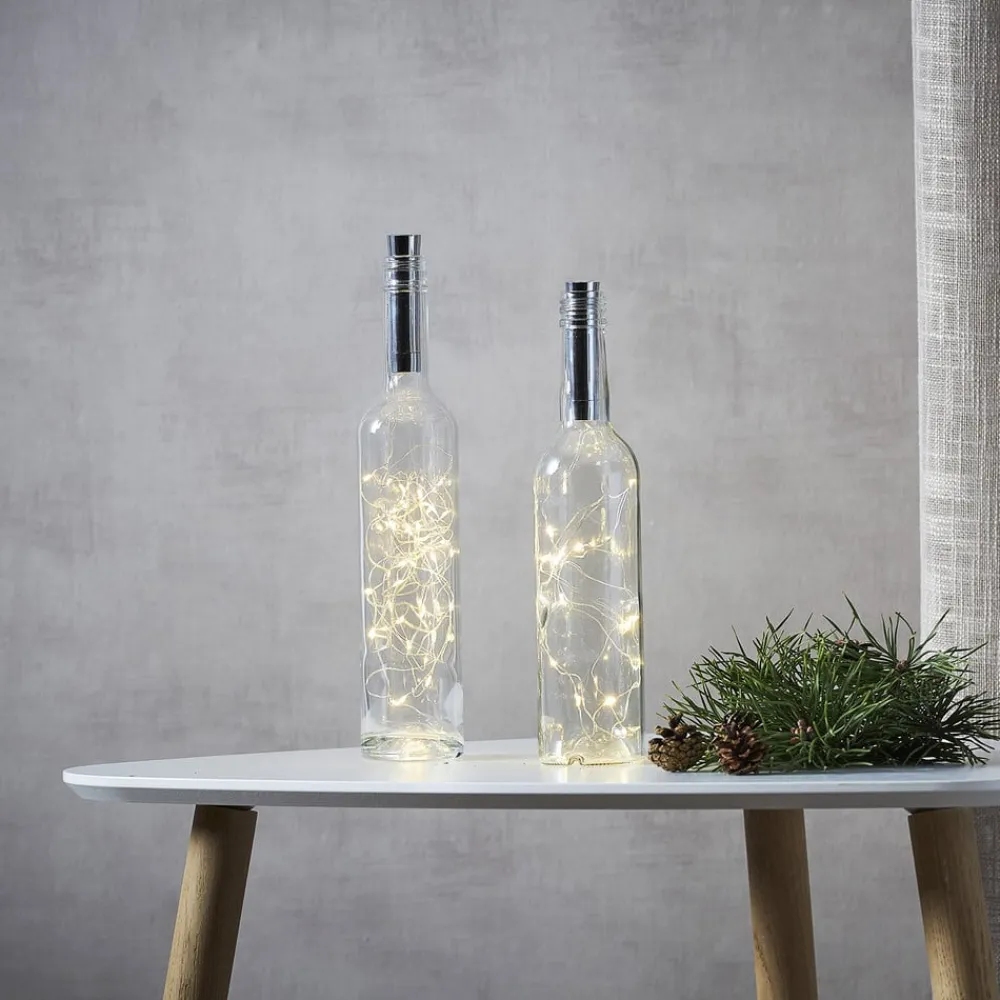 STAR TRADING Dew Drops lyskæde til flasker, 75 cm, sølv