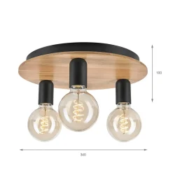 Dusty loftlampe, bøgetræ, sort, Ø 33 cm, 3 lyskilder^Lamkur Lighting Discount