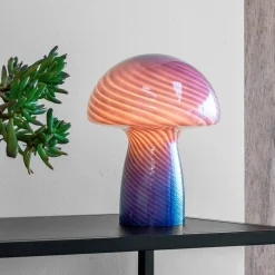 Dyberg Larsen Bordlamper>Mushroom bordlampe, blå, højde 23 cm, glas