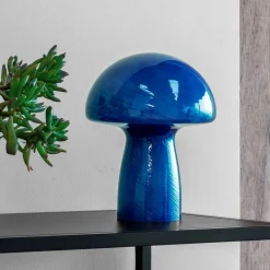 Dyberg Larsen Bordlamper>Mushroom bordlampe, blå, højde 23 cm, glas