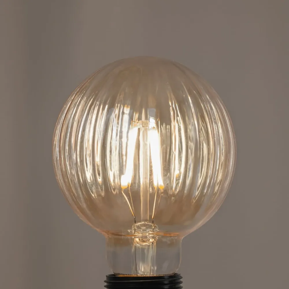 Lucande E27 3,8 W LED G95 2.700 K 340lm riller, rav, 5 stk