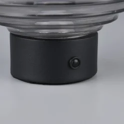 Reality Leuchten Earl LED genopladelig bordlampe, sort/røget, højde 14,5 cm, glas