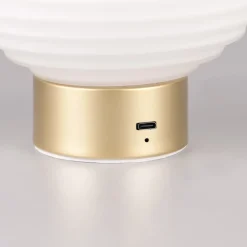 Earl LED genopladelig bordlampe, messing/opal, højde 14,5 cm, glas^Reality Leuchten Online