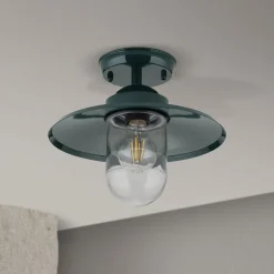 ORION Edward udendørs loftlampe, grøn, Ø 27,5 cm, aluminium/glas