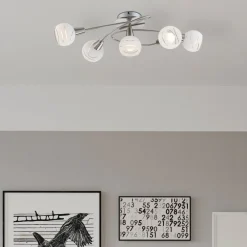 Globo Elliott loftlampe, længde 62 cm, mat nikkel, metal/glas