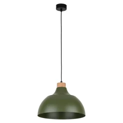 Kaitt hængelampe, mørkegrøn, Ø 34 cm, trædetaljer^Envostar Clearance