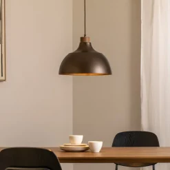 Envostar Pendellamper>Kaitt hængelampe, brun, Ø 34 cm, trædetaljer