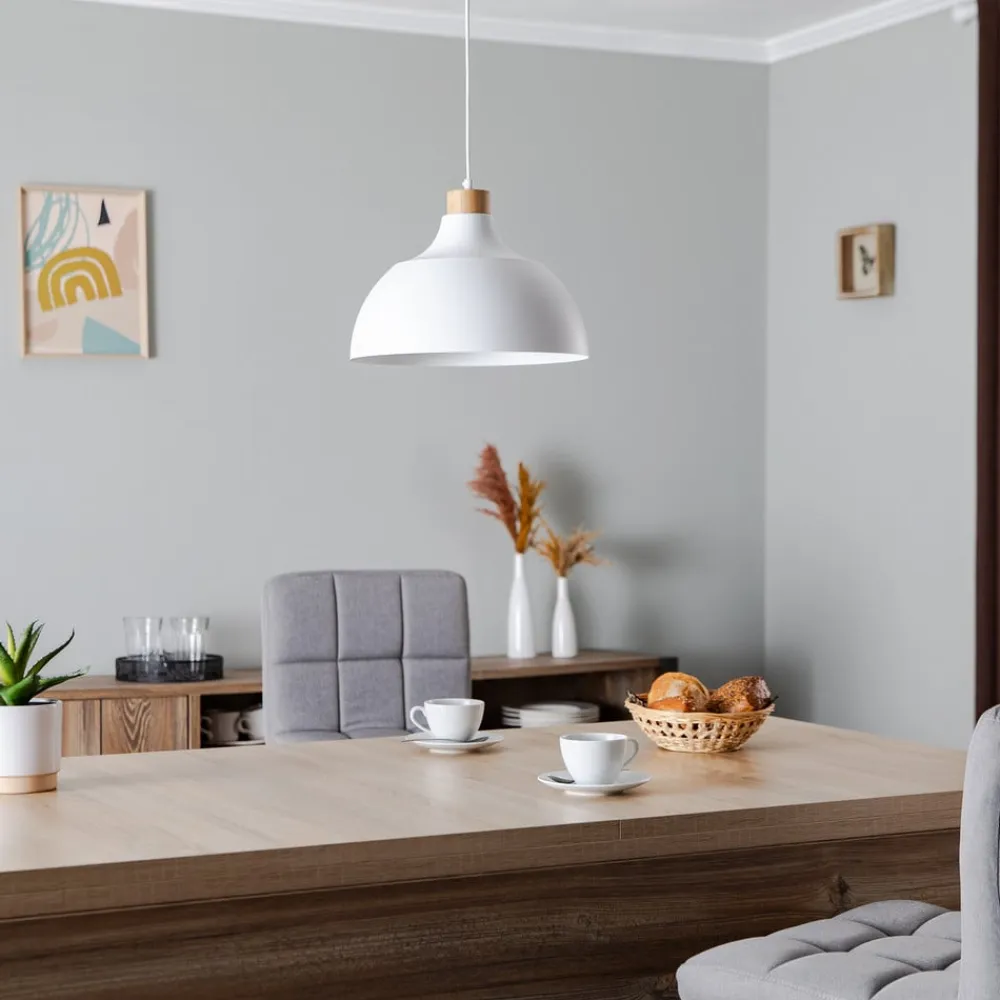 Envostar Kaitt hængelampe, hvid, Ø 34 cm, trædetaljer