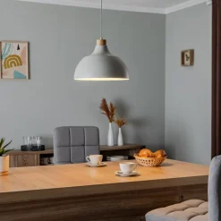 Kaitt hængelampe, beige, Ø 34 cm, trædetaljer^Envostar Hot