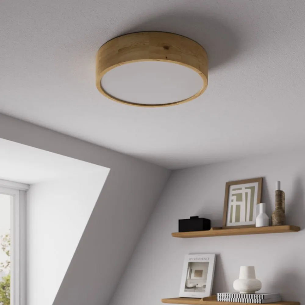 loftlampe Kerio, Ø 37 cm, naturligt egetræ^Envostar Hot