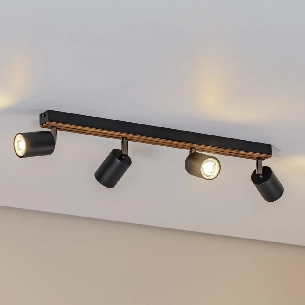 Tino loftspot med 4 lyskilder, sort/træ^Envostar Clearance