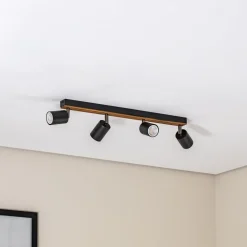 Tino loftspot med 4 lyskilder, sort/træ^Envostar Clearance