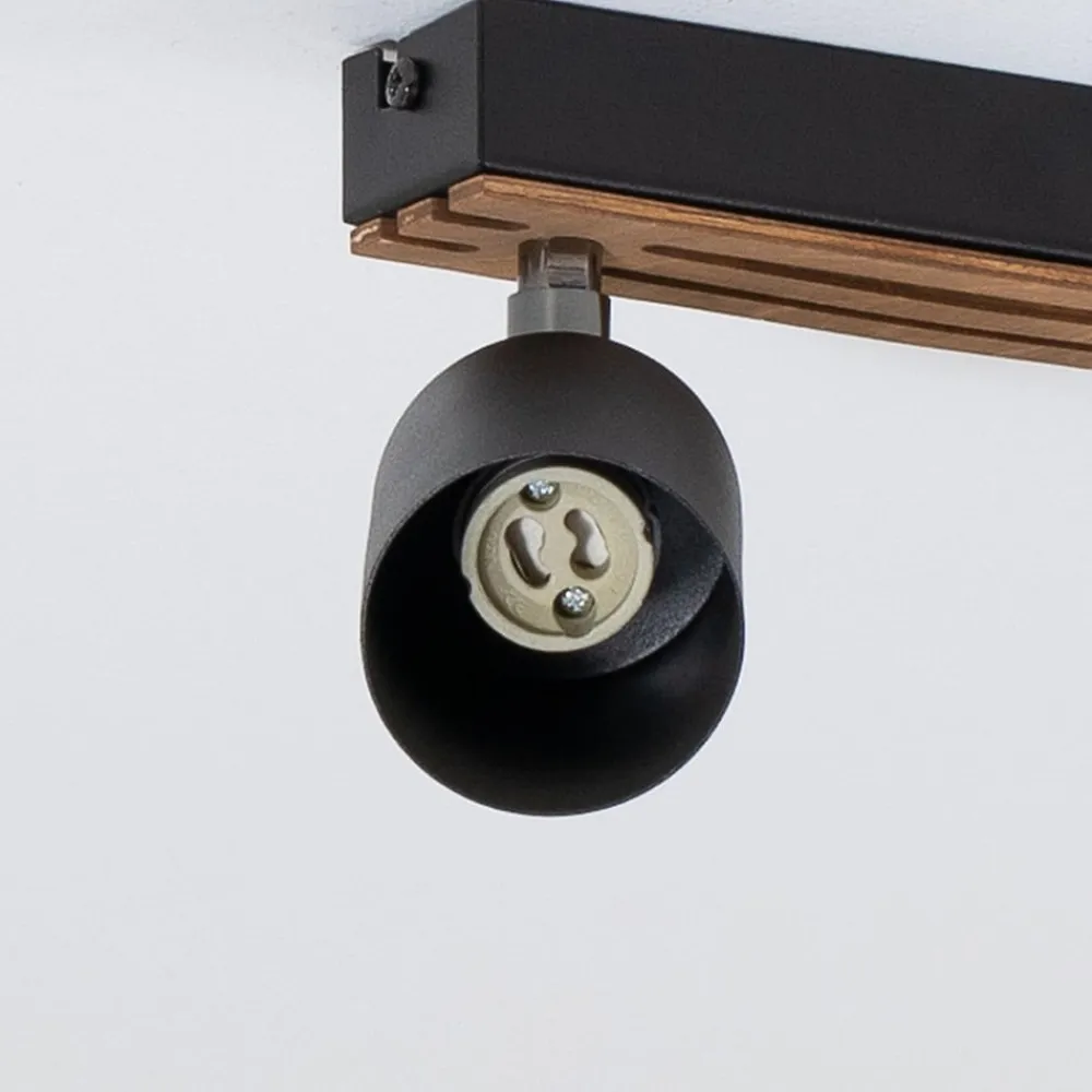 Tino loftspot med 4 lyskilder, sort/træ^Envostar Clearance