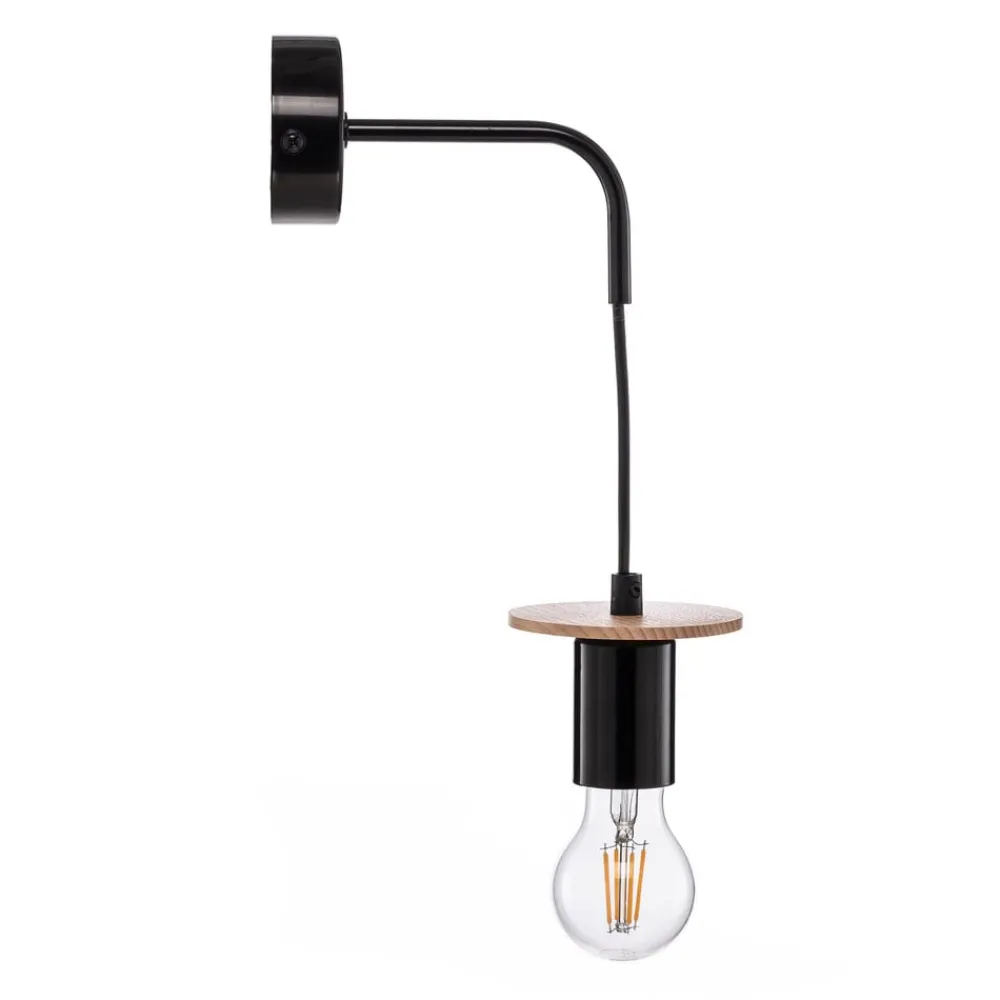 Yorik væglampe, sort/lys træ^Envostar Discount