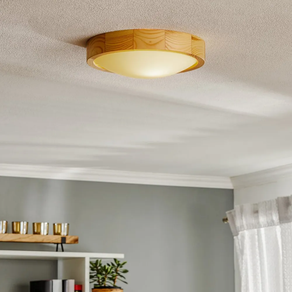 Envostar Zeus loftlampe i træ, fyr, Ø27cm