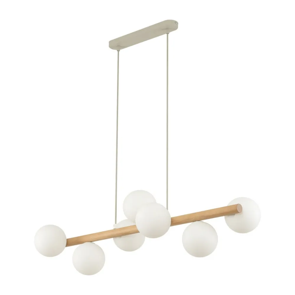 TK Lighting Estera hængelampe, opalglas, træ, 7 lyskilder