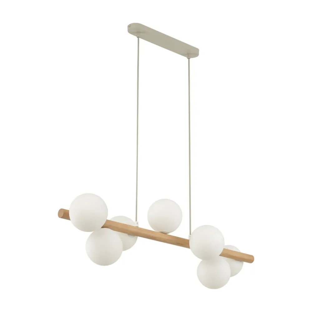 TK Lighting Estera hængelampe, opalglas, træ, 7 lyskilder