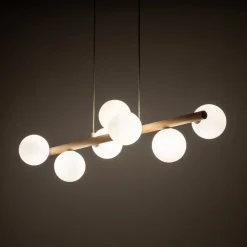 TK Lighting Estera hængelampe, opalglas, træ, 7 lyskilder