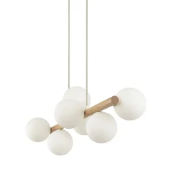 TK Lighting Estera hængelampe, opalglas, træ, 7 lyskilder