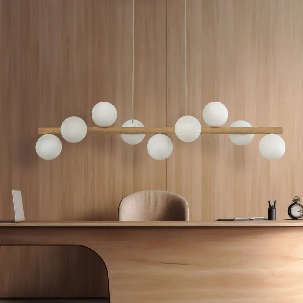 Estera hængelampe, opalglas, træ, 9 lyskilder^TK Lighting