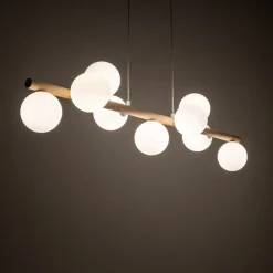 Estera hængelampe, opalglas, træ, 9 lyskilder^TK Lighting