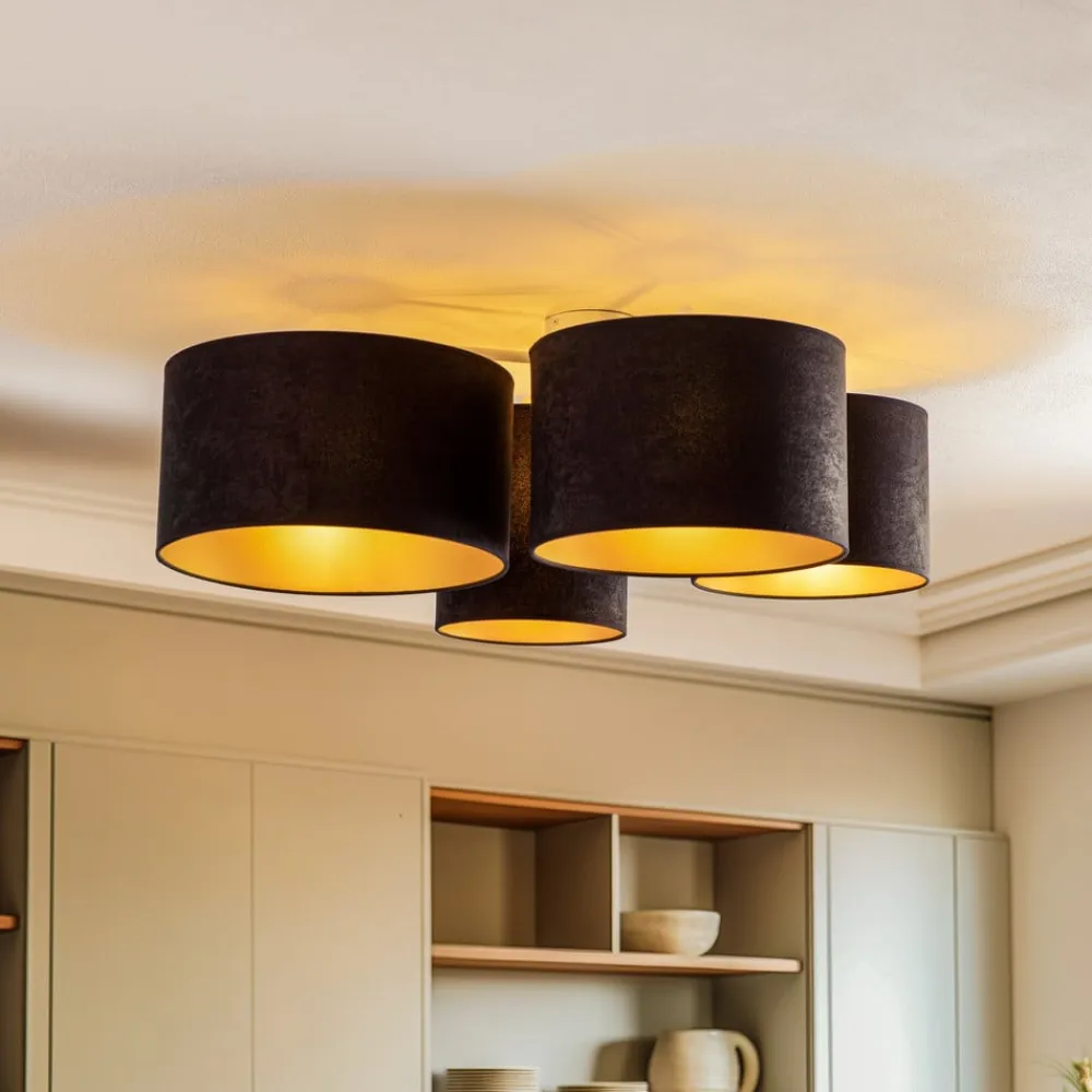 Lodge loftlampe, 4 lyskilder, sort/guld^Euluna Discount