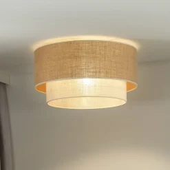 Euluna loftlampe Boho Jute, naturbrun/hvid, Ø 45 cm