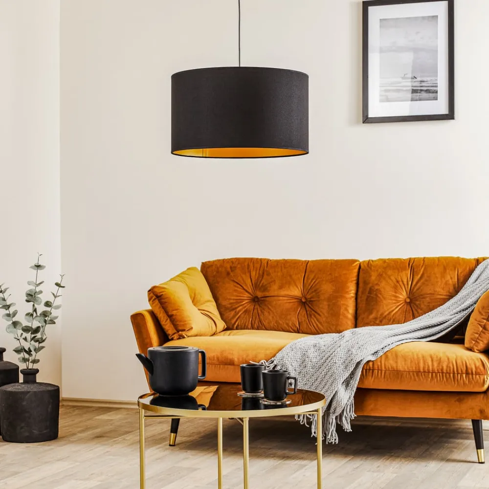 Euluna Pendellamper>Roller hængelampe, sort/guld, Ø 45 cm