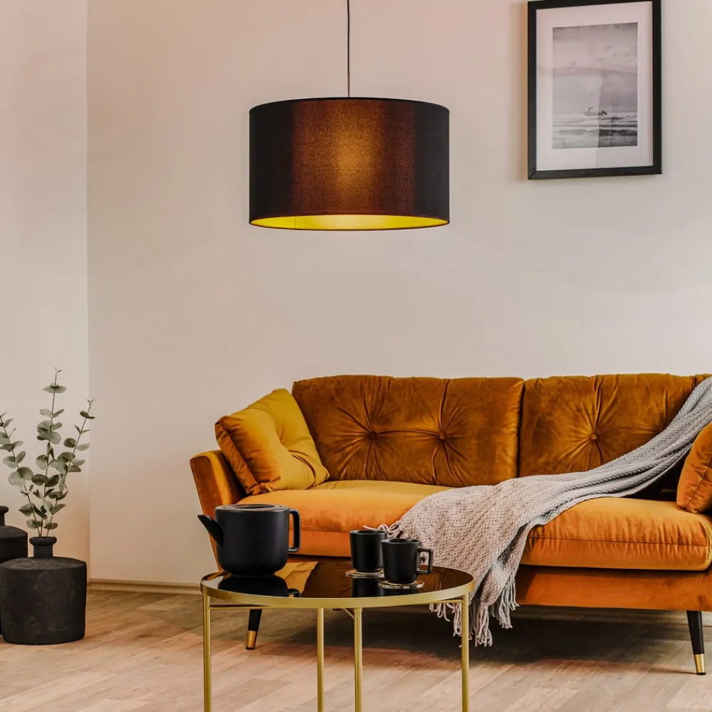 Euluna Pendellamper>Roller hængelampe, sort/guld, Ø 45 cm