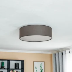 Euluna Loftlamper>rulleloft, jordfarvet stofskærm, Ø40cm