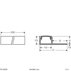 APFL1 alu-fliseprofil, ensidet, 200cmx3,7cm^EVN