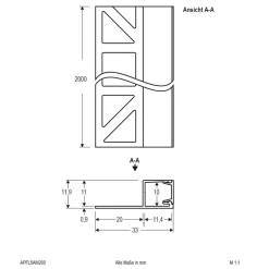 APFL5 fliseprofil på siden 200 cm x 3,3 cm alu^EVN Hot