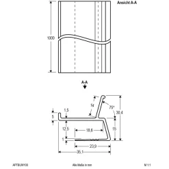 EVN APTBU alu-profil, vægrettet, 100 cm, hvid