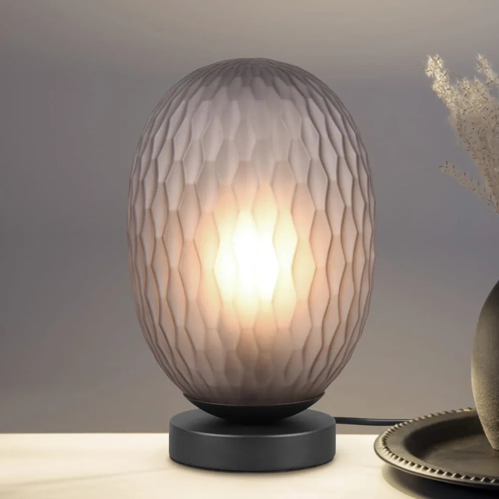 Trio Lighting Bordlamper>Facette bordlampe, røgfarvet grå, højde 29 cm, glas, E27