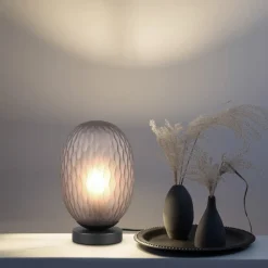 Trio Lighting Bordlamper>Facette bordlampe, røgfarvet grå, højde 29 cm, glas, E27