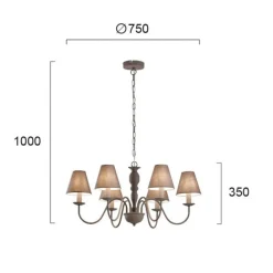 Fatima lysekrone, grå, 6 lyskilder^Viokef New