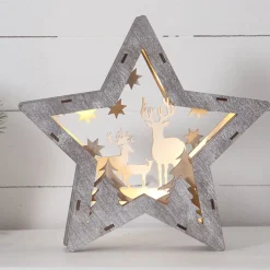 STAR TRADING Fauna LED-dekorationsstjerne af træ, højde 24 cm