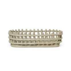 ferm LIVING Keramisk kurv, oval, beige, længde 30 cm, keramik