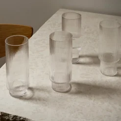 ferm LIVING Longdrink-glas Ripple, klar, 300 ml, glas, sæt med 4 stk